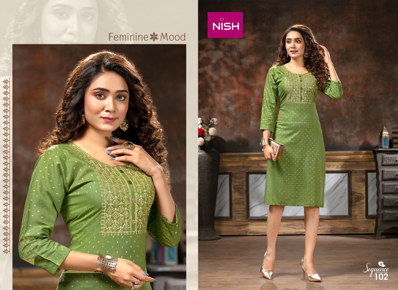 Nish Sequence Ethnic Wear Designer Rayon Printed Kurti Collection